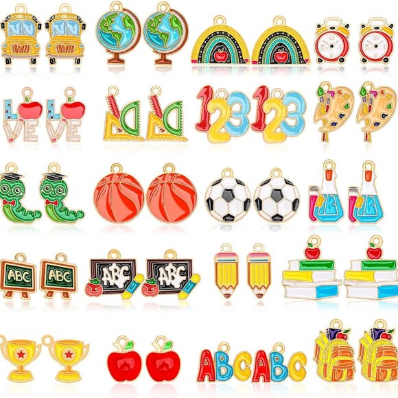 Back to School Charms, 40Pcs/20 Pairs Teacher Charms for Jewelry Making, First D - Picture 1 of 7